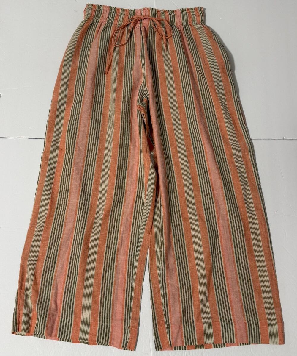 Free People Corfu Linen Blend Pants, Canyon Striped, Size M